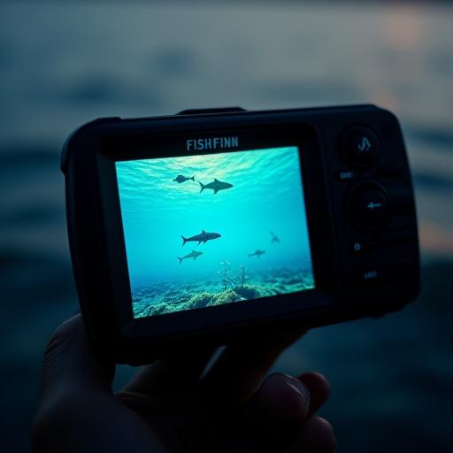 휴대용 어군 탐지기 화면에 물고기들이 표시된 모습