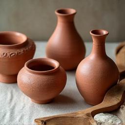 Artisanal pottery and handcrafted wooden decor items